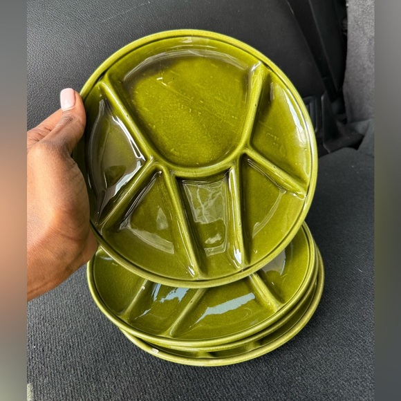 Niderviller Olive Green Ceramic Divided Plates - Picture 3 of 6